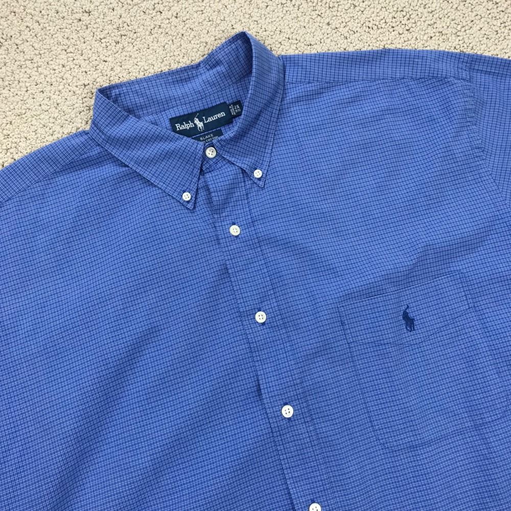 Polo Ralph Lauren Blake Shirt Mens 2X Blue Micro Check Short‎ Sleeve Cotton Big